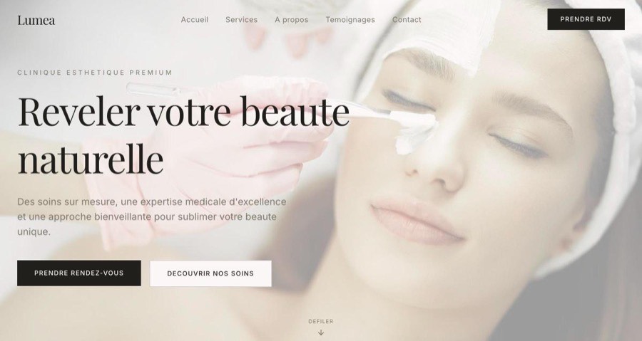 Page d'accueil du site Clinique Lumea, centre esthétique