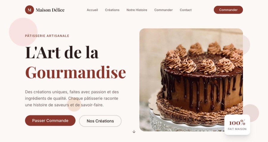 Page d'accueil du site Maison Délice, pâtisserie artisanale